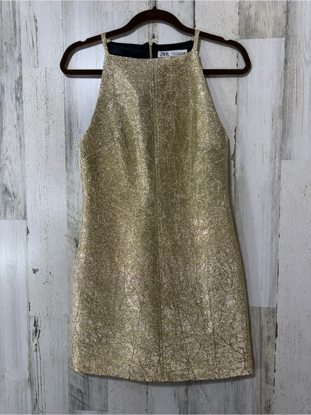 Zara Gold Metallic Sleeveless Mini Dress - Picture 2 of 14